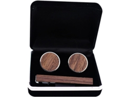 Conjunto Elegante De Acessórios Masculinos: Prendedor De Gravata E Abotoaduras De Madeira.