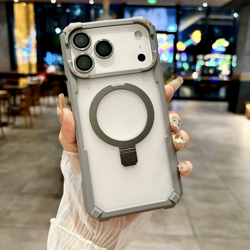 (cinza, Iphone 13 Pro Max) Capa Resistente A Impactos Com Suporte Magnético Em Metal E Anel De Proteção Para A Lente Da Câmera.