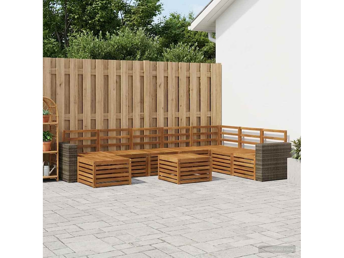Vidaxl Conjunto De Sofás Para Exterior 9 Pcs Natural