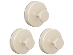 Conjunto de 3 Ganchos com Ventosas Extra Fortes para Banheiro e Cozinha, nas Cores Branco e Creme BRILVIBERA