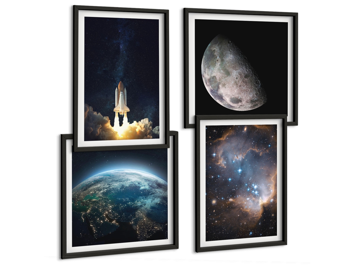 Composição De Quadros Descobertas Espaciais Astronauta Espelharte (4 Peças)