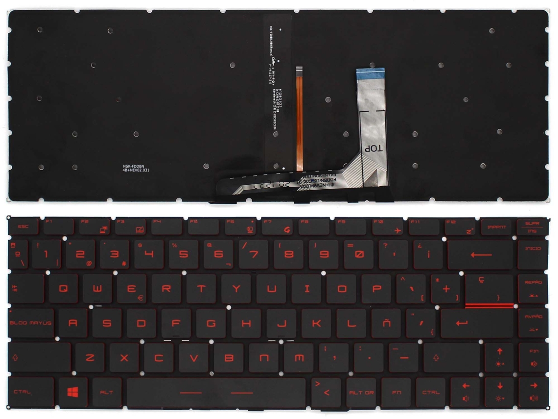 Teclado retroiluminado compatível com laptops MSI GF63, GF65, GS65, GS65VR, preto.