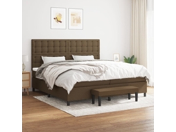 Cama Com Molas/colchão 200x200 Cm Tecido Castanho-escuro