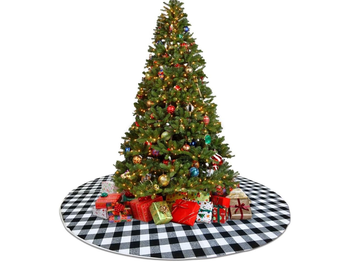 Saia de Árvore de Natal de 48 Polegadas Saias de Árvore de Natal Xadrez de Búfalo Camadas Duplas Saias de Árvore Xadrez Preto e Branco
