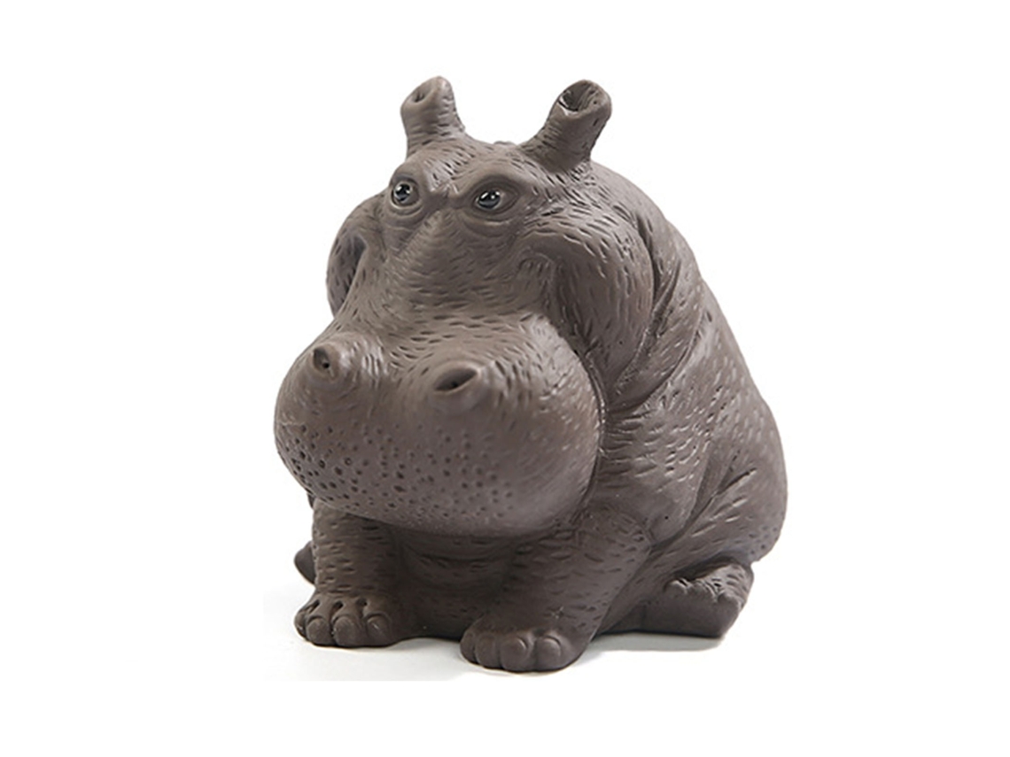 Figura Cerâmica Hipopótamo Argila Roxa Decor Chá