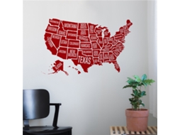 Decal Mapa Eua Vermelho Para Decorar Quarto, Sala E Janela