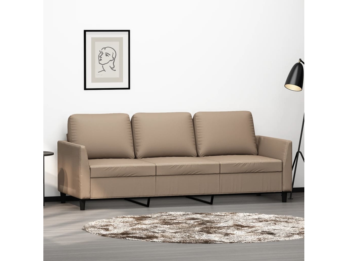 Sofá De 3 Lugares 180 Cm Couro Artificial Cor Cappuccino Lovely Home