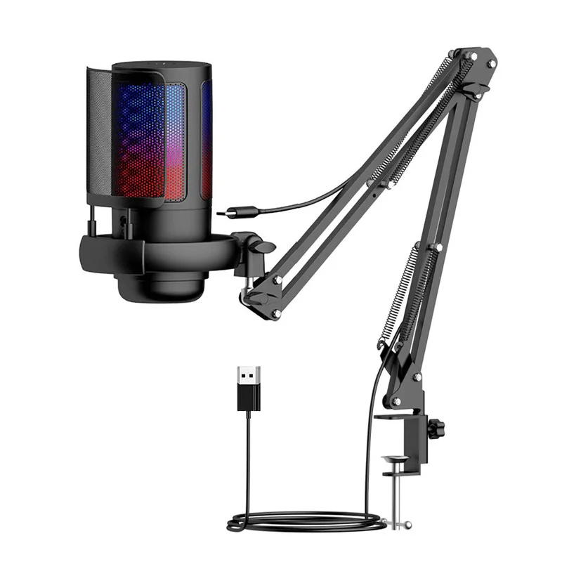 Microfone com Botões de Toque Rgb, Microfone Condensador Cantilever Usb MDUG (usb preto)