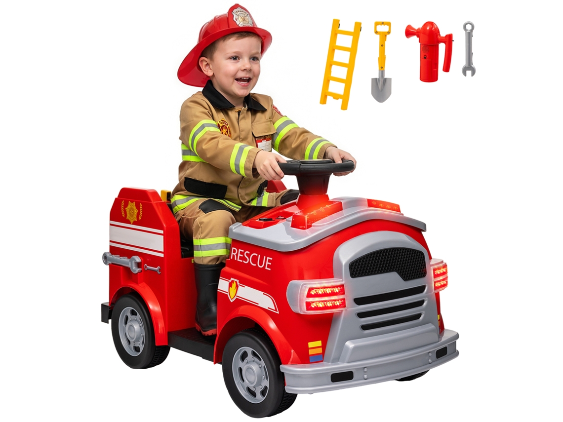 Caminhão Bombeiros Elétrico Para 3-5 Anos, 3 Km/h Com Sirene E Ferramentas