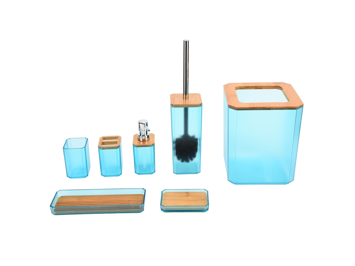 Conjunto de Acessórios de Banheiro em Bambu 7 Peças S/MARCA