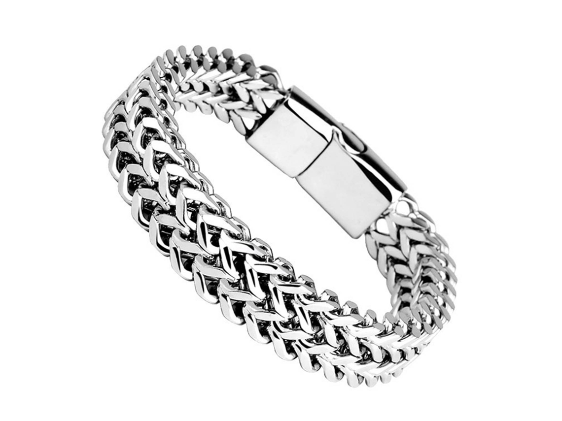 Pulseira De Aço Titânio Com Dobra Fileira De Ímanes Prata