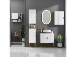Armário de Banheiro Suspenso com 1 Puxador de Aço e Prateleiras Ajustáveis 40x15x60 Cm Branco S/MARCA