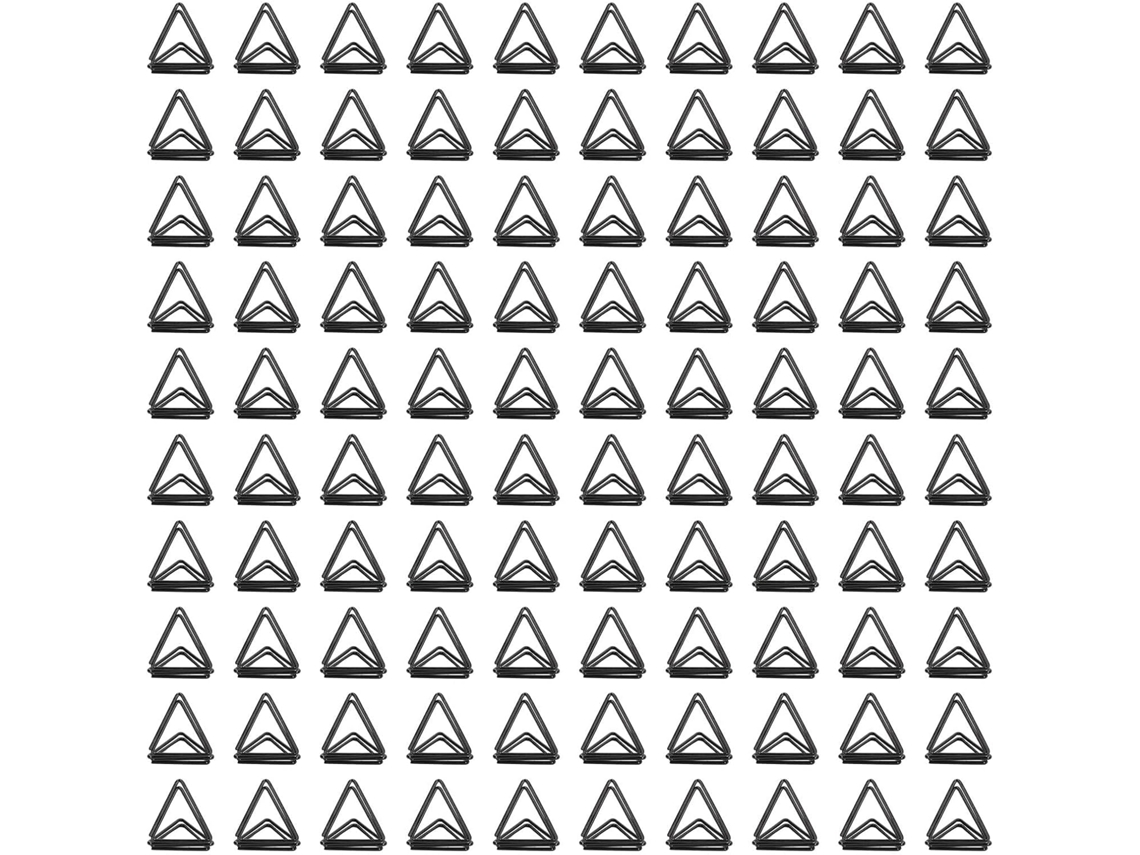 Conjunto de 100 clipes de papel triangulares de metal, resistentes à ferrugem e com um design encantador, ideais para organização.