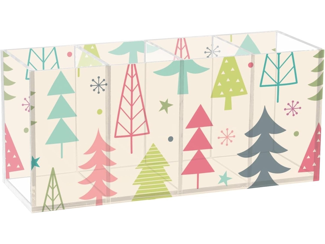 Estojo Acrílico Frodotgv com Design Colorido de Árvore Natal 4 Compartimentos Organizador Lápis Plástico Tra
