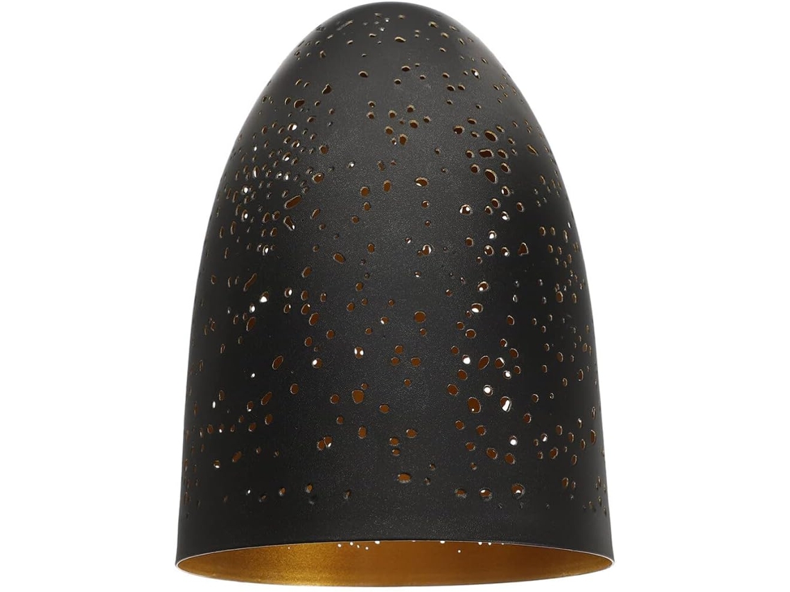 Abajur De Mesa Moderno Em Metal Com Design Vazado E Interior Dourado.