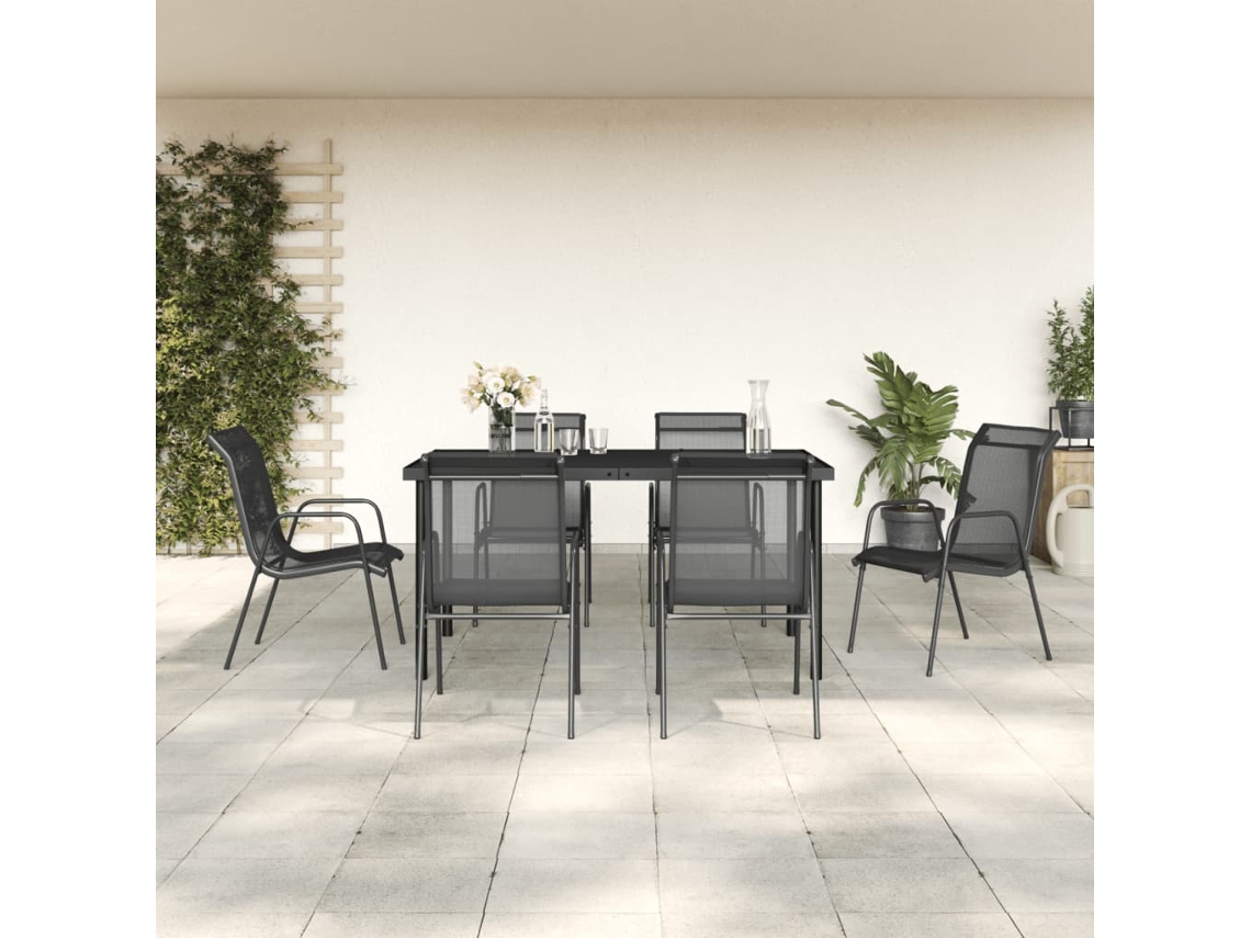 Conjunto 7 Pcs De Jantar Para Jardim Aço E Textilene Preto Dkd Home Decor