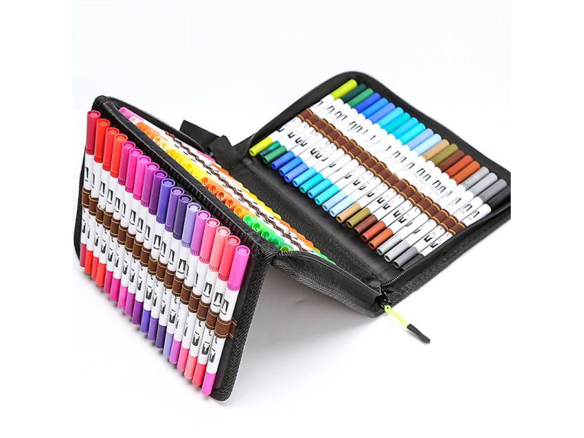 Conjunto de 100 Canetas Pincel Coloridas, À Base de Água com Dupla Fibra para Caligrafia, Desenho, Mangá e Livros de Colorir AQUAFORGE