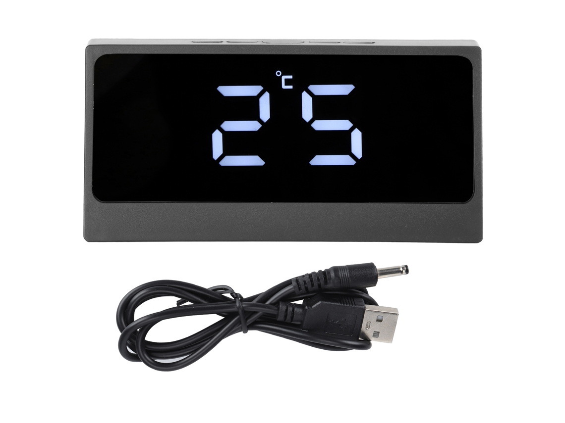 Reloj Despertador Digital Led Inteligente Con Temperatura Fecha Luminoso Espejo Maquillaje Negro