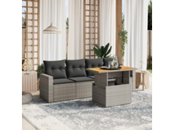 Vidaxl 5 Pcs Conjunto Sofás De Jardim C/ Almofadões Vime Pe Cinzento