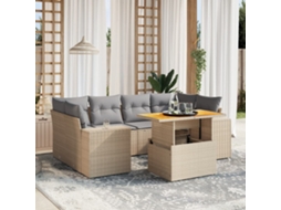 Vidaxl 7 Pcs Conjunto De Sofás P/ Jardim Com Almofadões Vime Pe Bege
