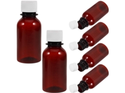 Conjunto De 6 Frascos De Viagem De 100ml, Em Pet Marrom Com Tampas, Para Armazenamento.