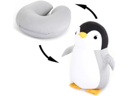 Travesseiro De Viagem 2 Em 1, Travesseiro De Pescoço Conversível Para Crianças, Ideal Para Viagens Aéreas, Cinza, Pinguim Slowmoose