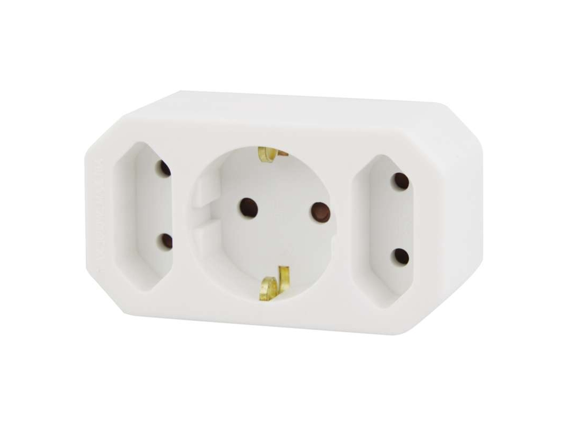 Soquete Múltiplo EMOS Schuko 2 × Retangular + 1 × Redondo Branco