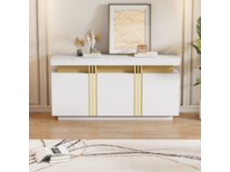 Aparador moderno 140x38x70 cm 3 portas, divisórias reguláveis, acabamento platina, sem puxadores, branco Mobrio