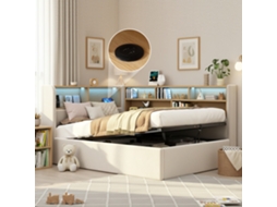 Sofá de dia 90x200cm com armazenamento hidráulico, cama estofada, led, usb, encosto, bege GE | S/MARCA