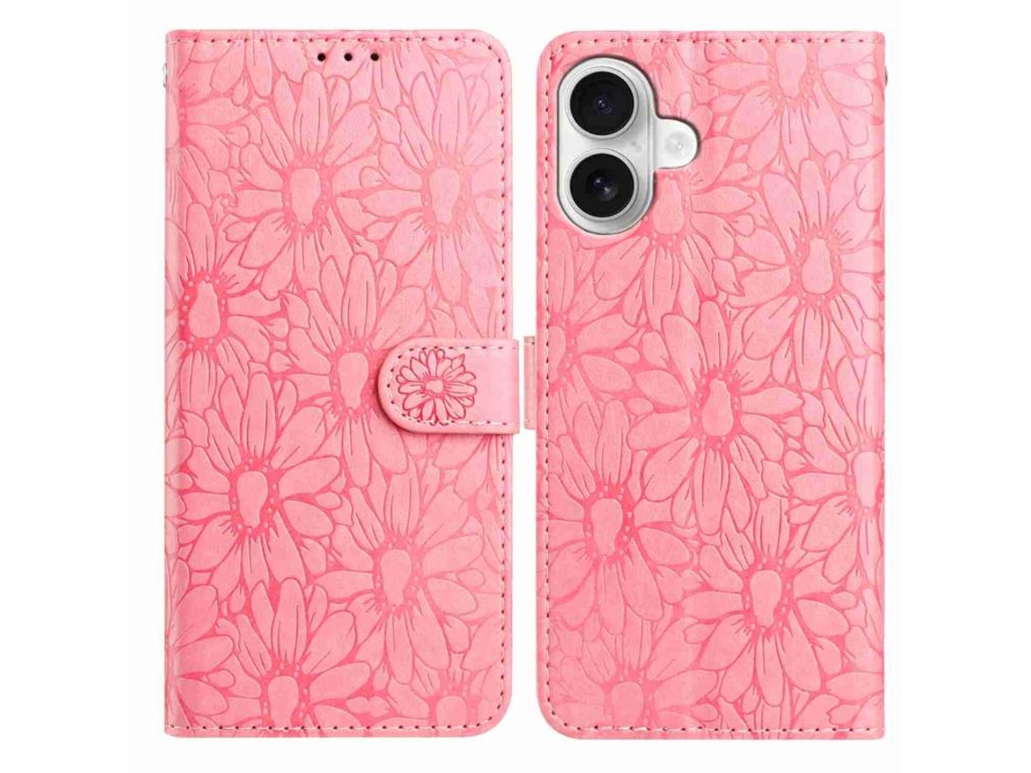 Capa De Couro Para Iphone 17 Com Relevo De Margaridas