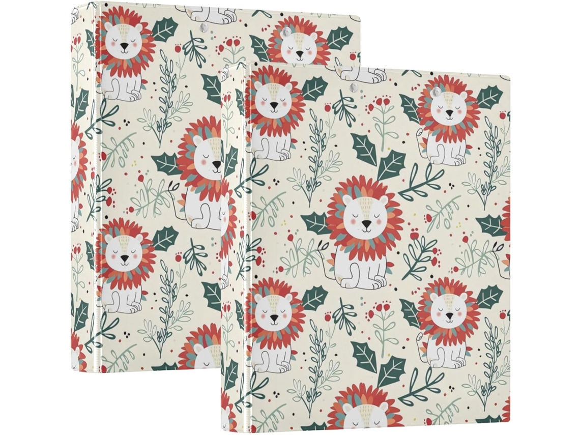 Massa Escolar com Leão Branco Fofo de 3, 8cm 1-1 2 Polegadas, 3 anéis com sacos internos, pacote com 1 2 unidades