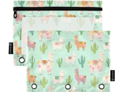 Kit Organizador De Desenho Animado Alpaca Verde Com Estojo Transparente Em Várias Cores, 3-argolas Com Fecho Escola