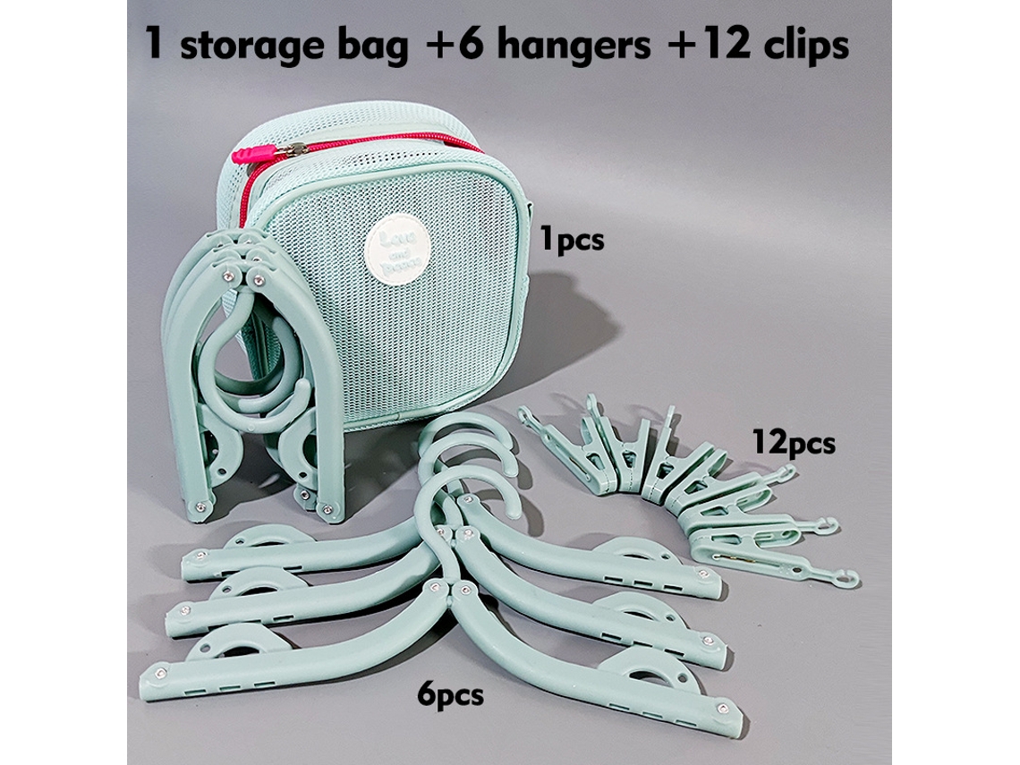 Conjunto Cabides CHRUI Dobráveis Viagem 6 Cabides com 12 Pregadores + Bolsa (azul)