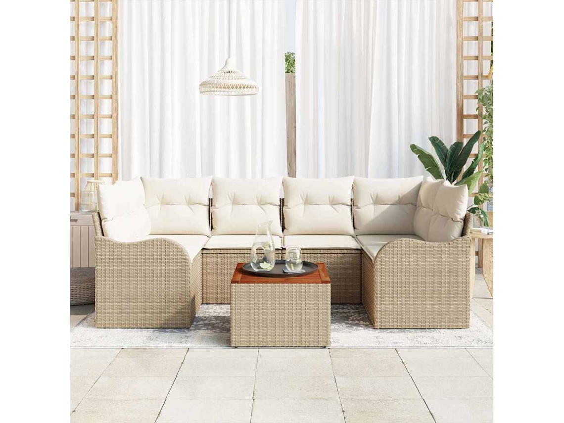 Vidaxl Conjunto De Sofá De Jardim 7 Unid. Bege Vime Pe