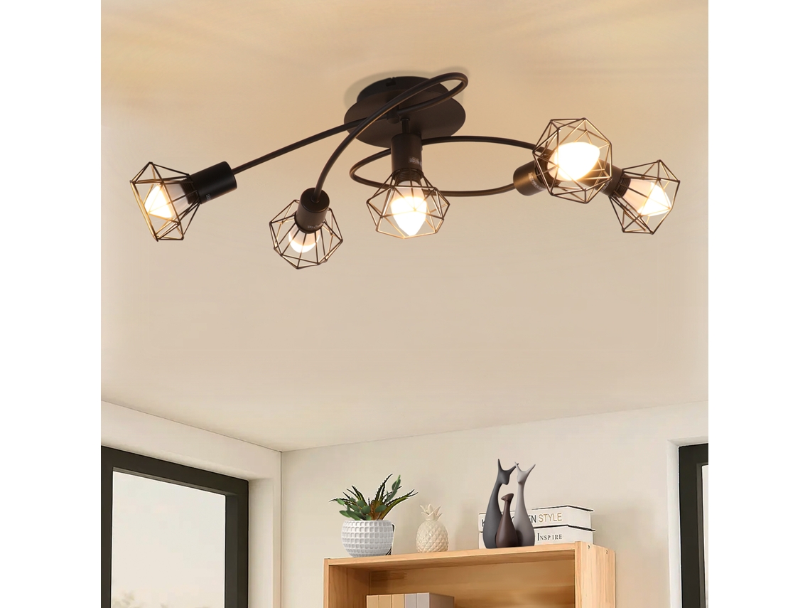 Nettlife Candeeiro De Teto Led, Led Candeeiro De Teto E14 Candeeiro De Teto Preta Com 5 Luzesâmpadas Industriais Ajustáveis ​​​​350° Vintage