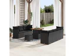 Vidaxl Conjunto De Sofá De Jardim 10 Unid. Preto Vime Pe