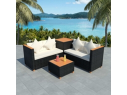 Vidaxl 4 Pcs Conjunto Lounge De Jardim C/ Almofadões Vime Pe Preto
