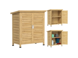 Barracão De Inclinado. Jardim 87x46,5x96,5cm Natural Em Madeira, 2 Portas Ventiladas, Prateleiras Internas E Telhado