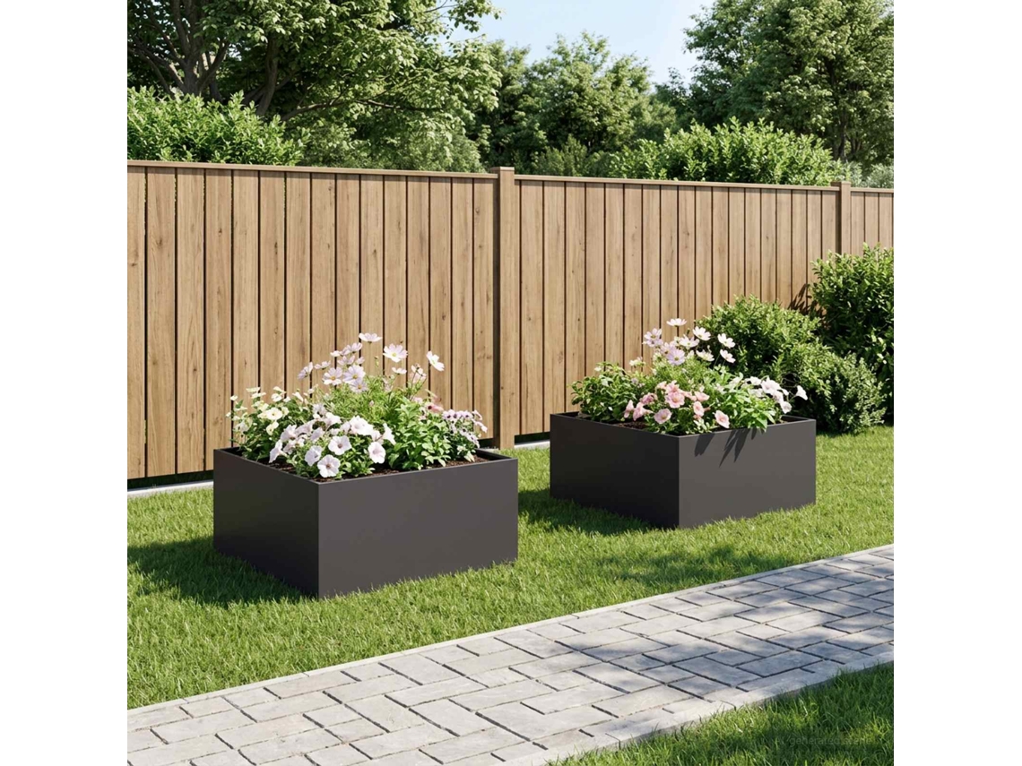 Vidaxl Vaso De Jardim 2 Unid. Preto 60 X 60 X 40 Cm