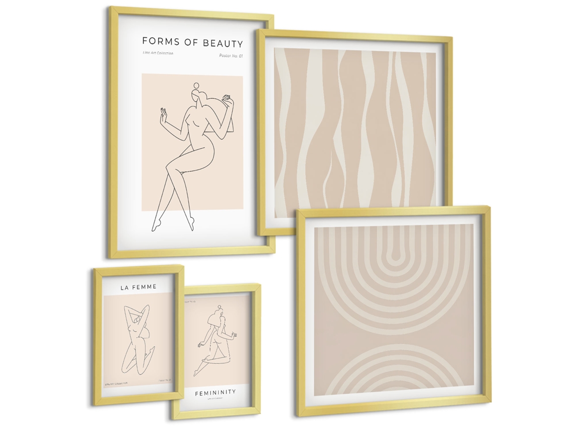 Conjunto De Pinturas Formas Minimalistas De Beleza Espelharte (5 Peças)