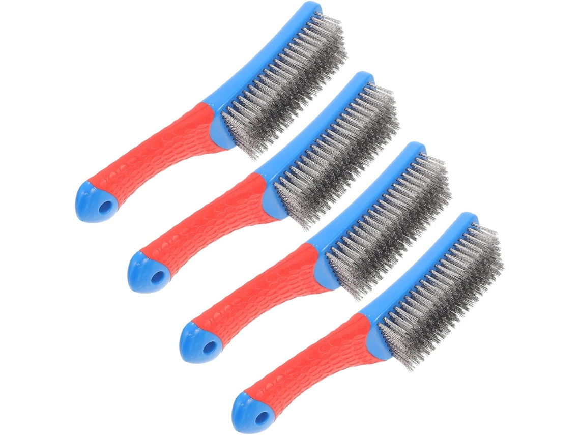 Conjunto De 4 Escovas Aço Inoxidável Com Cabo Silicone Antiderrapante Para Limpeza Grelhas, Fogões E Superfícies