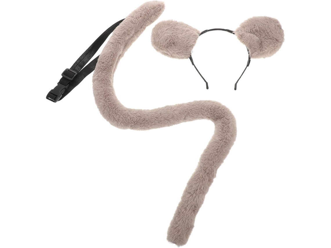 1 - Cabeça E Orelhas De Pelúcia Com Cauda, Acessórios De Fantasia Para Cosplay, Halloween E