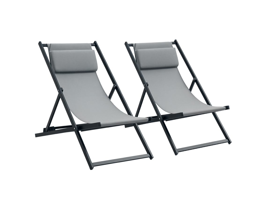 2 espreguiçadeiras dobráveis de alumínio, cinza, 60x100x85cm S/MARCA