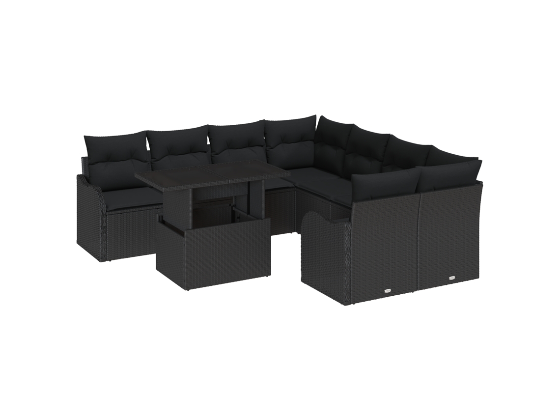 Conjunto 9 Conjunto De Sofá De Jardim Vidaxl Preto Vime Pe (232,5 X 234 X 85 Cm)