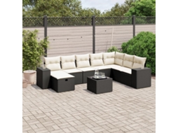Vidaxl 9 Pcs Conjunto De Sofás P/ Jardim C/ Almofadões Vime Pe Preto