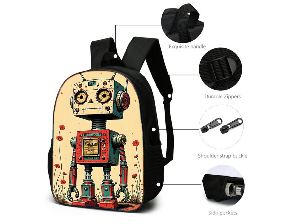 Mochila, Mochila Escolar Robô Retrô, 3 em 1 com Lancheira e Estojo BRILVIBERA ()