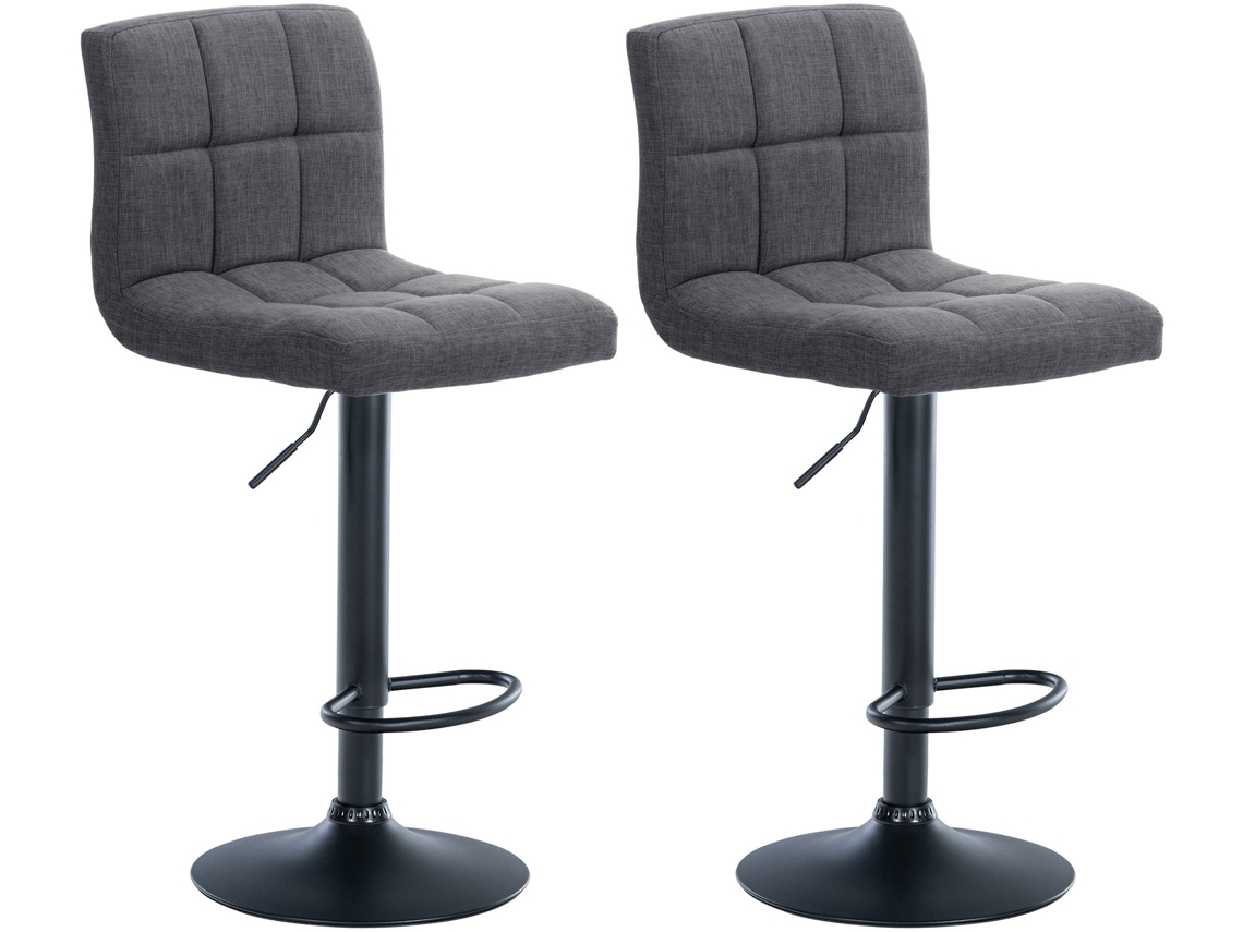 Conjunto de 2 banquetas de bar em estilo contemporâneo, revestidas em tecido acolchoado cinza claro com estrutura de metal preto 10_0006722