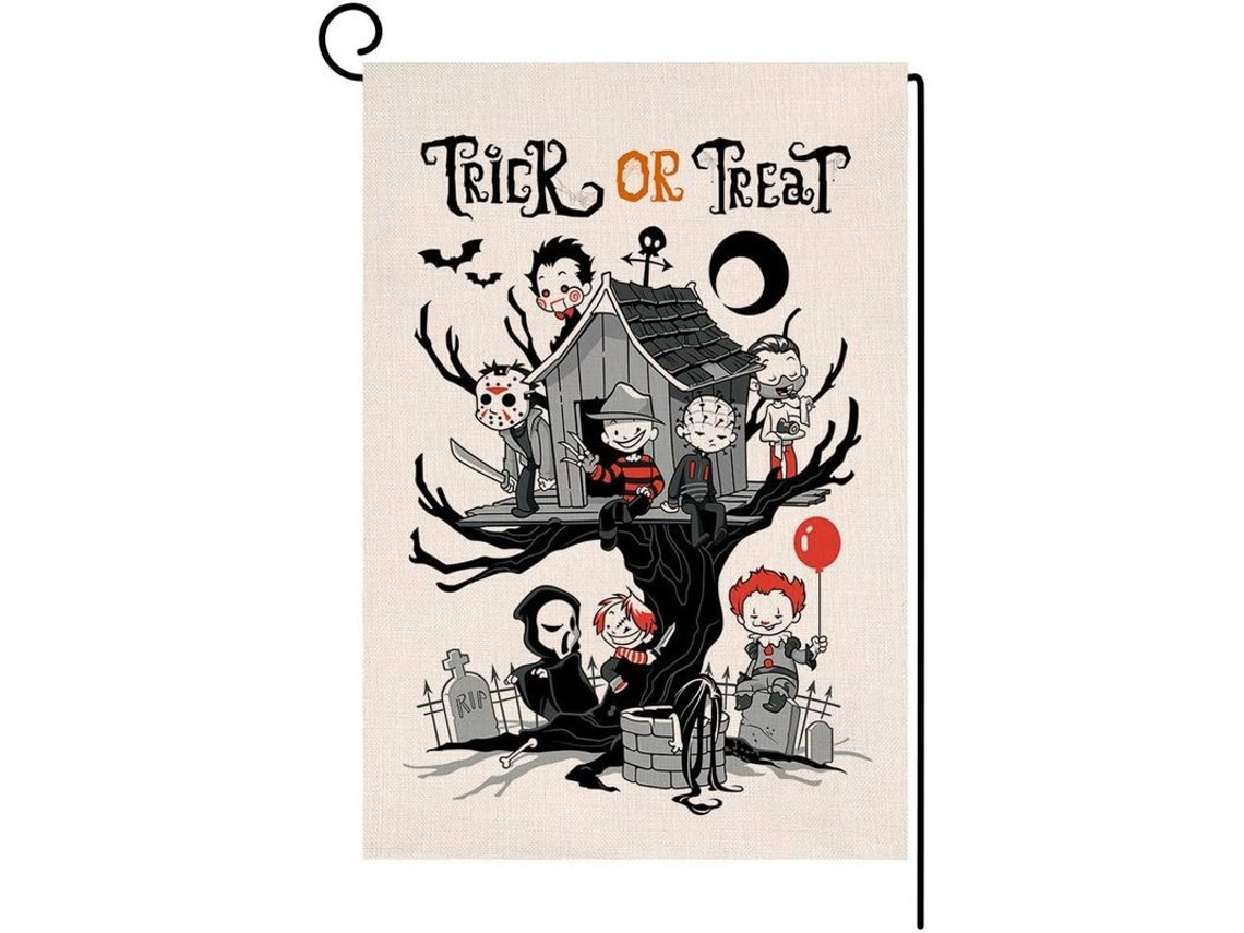Bandeira Jardim Halloween Trick Or Treat Vertical Duplex Saco De Juta Decorativo Exterior 30x45cm