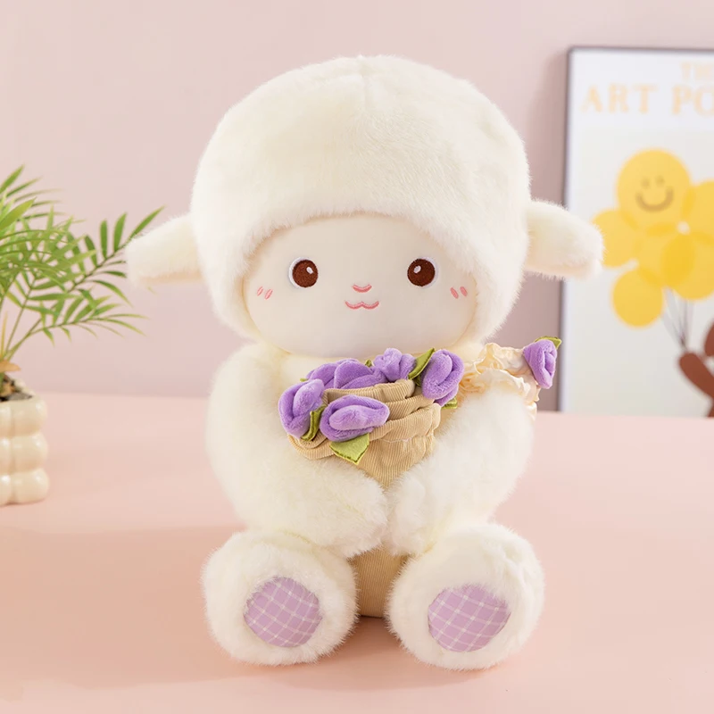 (roxo, 25cm) Pequeno Brinquedo De Pelúcia Com Flores Removíveis.