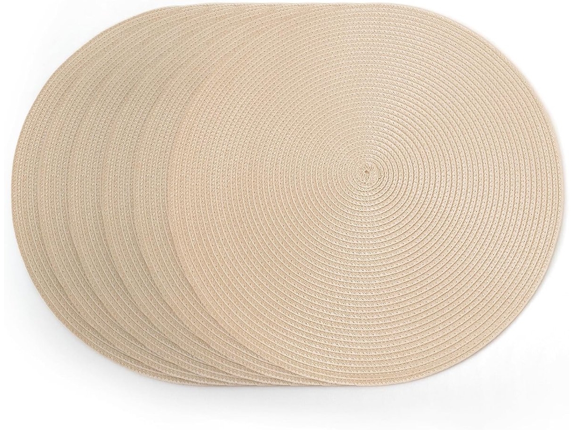 Conjunto Com 6 Individuais De Mesa Tecidos Redondos, Laváveis, Antiderrapantes, 15 Polegadas, Cor Bege